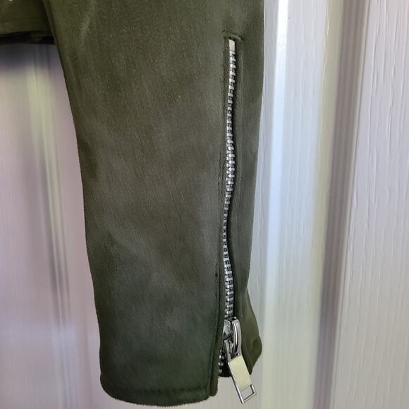 ZARA Outwear Olive Green Faux Suede Belted Moto Biker Jacket Women's Size XS - Picture 6 of 11